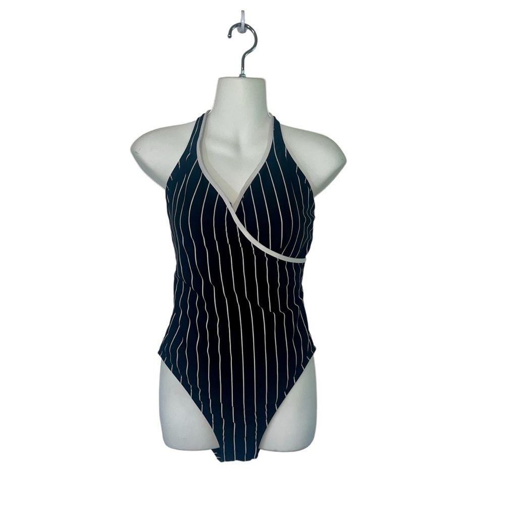 Vtg‎ Cole of California One Piece Swimsuit Sz 16 Vertical Striped Black Pin Up